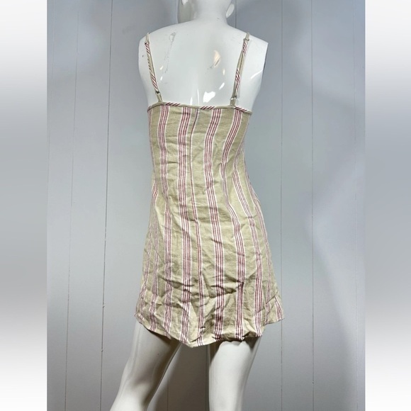 NWT Forever 21 Button Front Mini Woven Sundress Striped Linen Rayon - Picture 3 of 7